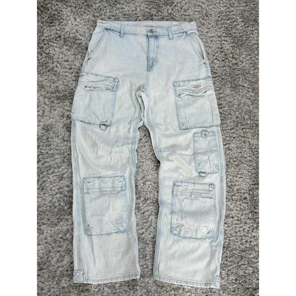 PacSun Jeans Mens Blue Baggy Cargo Wide Leg Light Wash Denim Y2K Utility 34X32